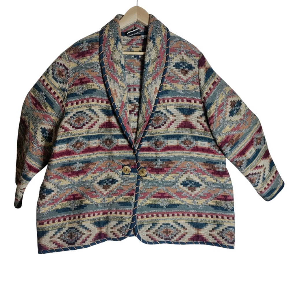 Vintage Fashion Bug Tapestry Southwest Cotton‎ Jacket Size 18/20 Boho Western